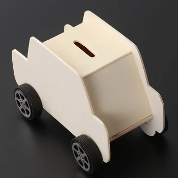 Деревянная копилка в форме автомобиля Ящик для сбережения денег Creative Coin Bank DIY Творческие развивающие игрушки