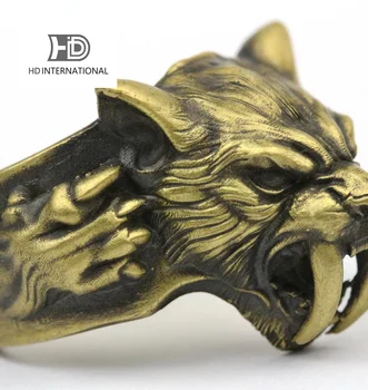 Древнее кольцо саблезубого тигра, Рычащий лев, Сердитый лев, кольца покровителя животных,Винтажная латунь 925 пробы ручной работы