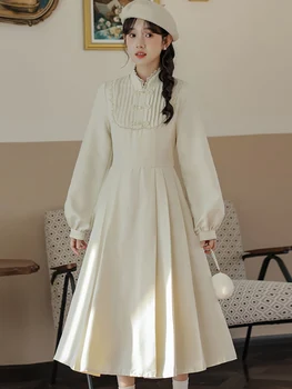 Женская мода Элегантное плиссированное облегающее длинное платье А-силуэта Осень-зима Шикарное кружевное повседневное платье-бант 2023 Корейский фестиваль Выпускное платье