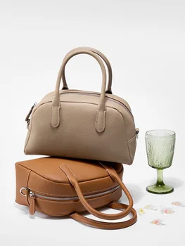 Женская сумка для боулинга верхнего слоя из воловьей кожи 2023 года, новая пригородная ретро нишевая роскошная ретро-сумка через плечо сумка из натуральной кожи