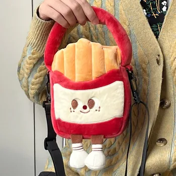 Женская сумочка Плюшевые сумки через плечо Мультяшный картофель фри Форма Симпатичный Y2k Style Чехлы для хранения для путешествий и повседневных покупок