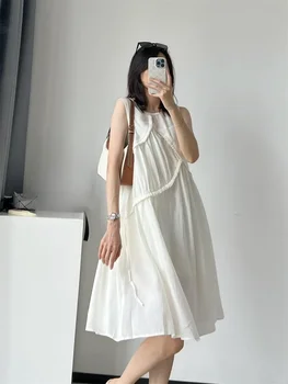 Женское платье на шнурке 2023 Новый халат без рукавов с круглым вырезом из двух частей