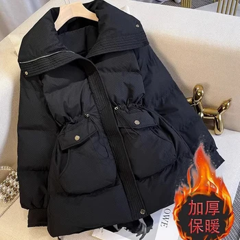 Зима 2024 новая высококачественная хлопчатобумажная куртка с талией для женщин толстая и стройная хлопковая куртка