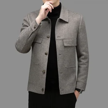  Зимний двусторонний пиджак Мужская повседневная съемная внутренняя подкладка Модный лацкан Короткий топ-пиджак