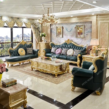 Кожаный диван 123 Комбинированный первый слой воловьей кожи Элитный набор мебели для гостиной