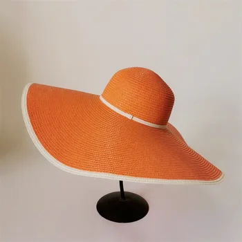 летний оранжевый цветовой блок 18 см с большими полями пляжная шляпа для путешествий складная соломенная шляпа для защиты от солнца на пляже