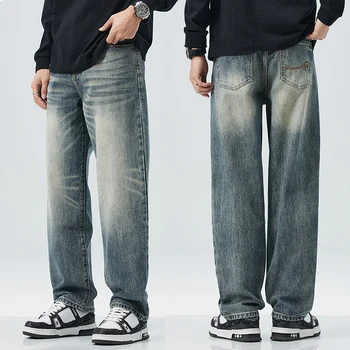Мешковатые джинсы Мужские широкие брюки Повседневные джинсы оверсайз для мужчин Одежда свободного кроя Винтажные мужские джинсовые брюки Осень 2023 Новинка Kpop