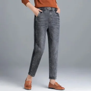 Модные женские серые джинсы весна осень тонкие винтажные брюки с высокой талией новые универсальные повседневные базовые прямые джинсовые брюки Z688