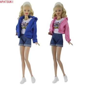 Модный повседневный набор одежды для куклы Барби Толстовки Белая футболка Джинсовые шорты Обувь Наряды для 1/6 Куклы Аксессуары Детские игрушки