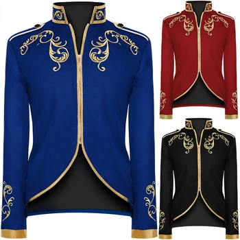 Мужская викторианская винтажная средневековая куртка пальто с вышивкой на молнии воротник-стойка принц король косплей костюм блейзер пальто