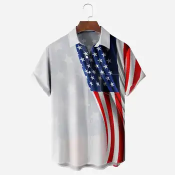 Мужская повседневная дышащая рубашка с коротким рукавом с принтом ко Дню независимости гавайская рубашка V12