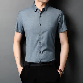 Мужская рубашка больших размеров Летняя корейская повседневная рубашка с тонким воротником на пуговицах Рубашка с коротким рукавом Серый Офис Социальное деловое платье Рубашки Xxxl