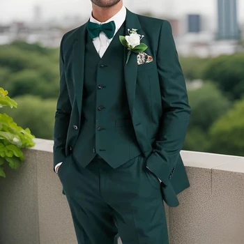 Мужские костюмы для свадьбы Жених Смокинги Slim Fit 3 шт. Модный блейзер для мужчин Смокинг жениха на заказ (Куртка + Жилет + Брюки)