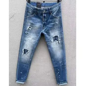  Мужские летние модные повседневные джинсы Узкие джинсы Модные джинсовые брюки с отверстием для букв C006