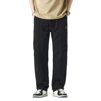 Мужские спортивные штаны из полиэстера Мужские широкие брюки-карго в стиле ретро с эластичными карманами на талии для комфортной теплой носки в течение всего дня