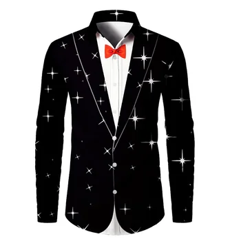 Мужской костюм, рубашка, вечеринка, мода, новый дизайн, персонализированный, черно-белый с лацканами, высококачественный, мягкий и удобный материал