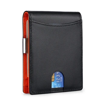 Мужской кошелек с зажимом для денег внутри окна RFID Двустворчатый держатель карты