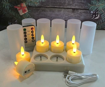 Набор из 6/12 перезаряжаемых чайных свечей 3D Flame Candles Пульт дистанционного управления с таймером Вотивная свеча Свадебное украшение рождественской вечеринки