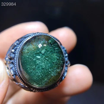 Натуральное зеленое фантомное кварцевое регулируемое овальное кольцо для бусин 17,4 / 15 мм 925 стерлинговое серебро 925 пробы Зеленое фантомное кольцо AAAAAA