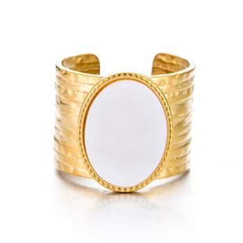 нержавеющая сталь овальная натуральная оболочка широкое кольцо на палец для женщин элегантный темперамент коренастое обеденное кольцо ювелирные изделия водонепроницаемый