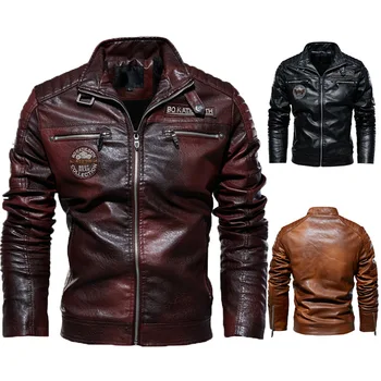 Новая модная кожаная куртка 2022pu кожаное пальто европейский и американский мотоциклетный костюм плюс бархатное кожаное мужское пальто