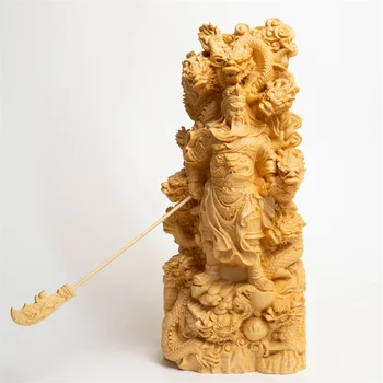 Новая резная статуя девяти драконов из дерева хиноки Гуаньгун | Боевой бог ручной работы Гуань Юй | Домашний декор Украшение гостиной
