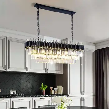 Новая современная хрустальная люстра роскошная черная для гостиной столовой прямоугольные светодиодные декоративные светильники