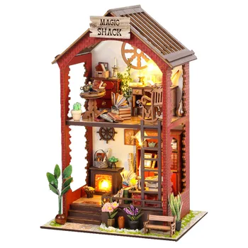 НОВИНКА Деревянный кукольный домик Волшебная хижина Миниатюра с мебельным набором Книжный дом Мартина DIY Собрать игрушку Ребенок Девочка Взрослый Подарок Casa