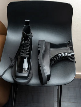 Новые кожаные мужские ботинки осенью и зимой с квадратной головой и высоким верхом для отдыха с мотоциклетными ботинками Трендовая мужская обувь