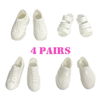 Новый 4 пары Белая деловая обувь Тапочки Принц Кен Кукла Обувь Принц Сапоги Мода Мужская Кукла Повседневная Обувь Куклы Аксессуары