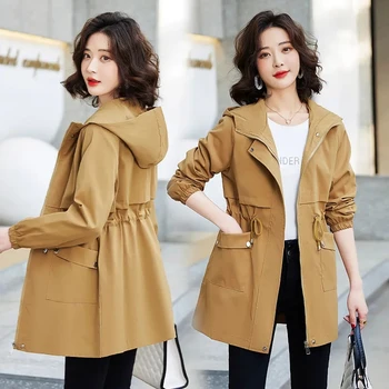 Новый большой размер 2023 Весна Осень Средняя длина Корейская повседневная женская куртка Тренч Свободная женская ветровка Верхняя одежда 3XL
