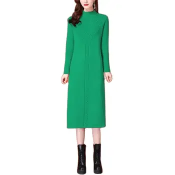 Новый осенне-зимний женский кашемировый свитер с ананасовым зерном Женский темперамент средней длины Высококачественное кашемировое нижнее платье