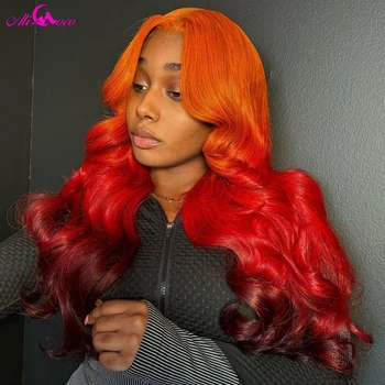 омбре оранжевый красный цвет тела волна парик из натуральных волос предварительно выщипанный 13x4 кружева фронтальные парики из натуральных волос омбре цвет длинные человеческие волосы парик