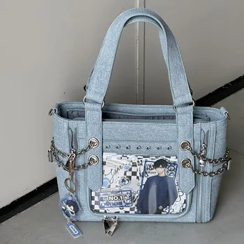 Оригинальная симпатичная джинсовая джинсовая сумка через плечо с цепочкой Gyaru Itabag Сумка Sweet Cool Girl Messenger Сумка Универсальная модная сумка