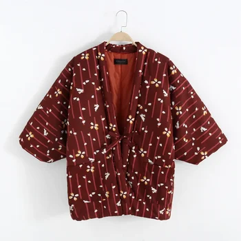 Осень-зима Hanten Куртки для женщин Японское кимоно Шезлонг Домашняя одежда Пижама Стеганое хлопковое пальто Haori Азиатская одежда