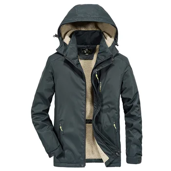 Осень-зима Мужская куртка с капюшоном, пальто, теплый флис Термоповседневная блузка на молнии, ветровка Мужские топы на открытом воздухе Большие размеры M-4XL