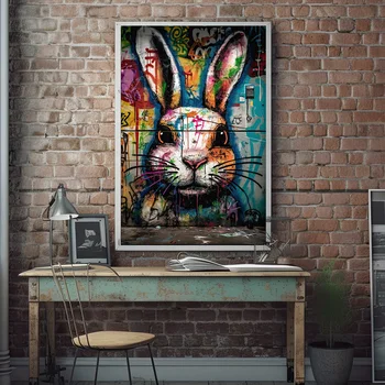 Печатный уличный граффити Кролик Искусство Плакат Печать Холст Настенное искусство Абстрактное животное Изображение для гостиной Cuadros Украшение дома