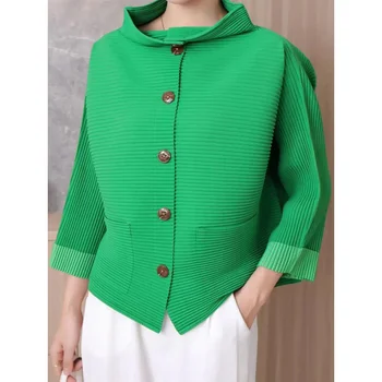 плиссированные пиджаки с лацканами Женщины Полный рукав Color Block Однобортный Универсальный Новый Осень 2023 Модная верхняя одежда 291658