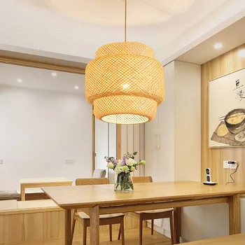 Подвесной светильник в китайском стиле, бамбуковые подвесные светильники ручной работы для столовой, декора гостиной, ресторана, лофта, светильника, подвесного светильника