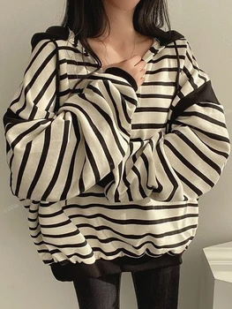 полосатая толстовка с капюшоном женская осенняя толстовка с капюшоном женская мода харадзюку плюшевые толстовки с капюшоном женские винтажные свободные футболки с длинным рукавом