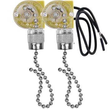 Потолочный вентилятор Выключатель света Zing Ear ZE-109 Двухпроводной выключатель света с тянущими шнурами для потолочных вентиляторов Лампы 2шт Серебро