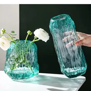 Прозрачная неровная рельефная стеклянная ваза Гидропоника Цветочные горшки Украшение стола Искусственные цветы Современный домашний декор Цветочные вазы
