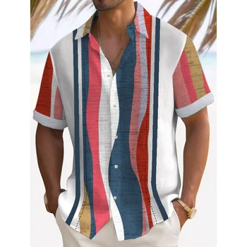 Простые мужские рубашки 3d полоса принт уличный дизайнер с короткими рукавами свободный топ высококачественная мужская одежда пляжная вечеринка толстовка