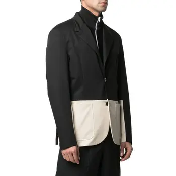 Пэчворк Черный Белый Мужской Пиджак Две Пуговицы Классический Fit Новейший Дизайн Уличная Повседневная Мужская Одежда Куртка Повседневная Мода Пальто