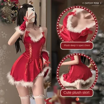 рождественская тематическая женская сексуальная короткая юбка красный сексуальный костюм нижнего белья униформа соблазн милый 6713