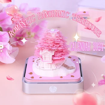 Романтический панорамный домик на дереве 2024 Календарь 3D Блокнот Блок Сакура Дерево 3D Блокнот для заметок Симпатичный Бумага Для Заметок Искусство 3D Художественный Блокнот