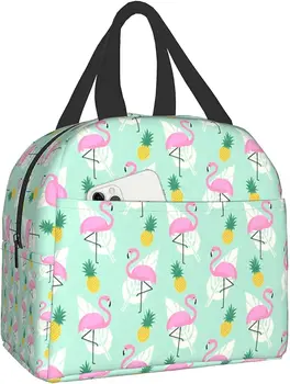  Симпатичная сумка для ланча Flamingos Женщины Девочки Изолированный Маленький Квадратный Тоут Холодильник Рюкзак Многоразовый Портативный Школьный Протечка Ланч Сумка