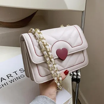 Симпатичная сумка через плечо Женская стеганая сумка Kawaii Heart с цепочкой Женская роскошная дизайнерская сумка PU кожа через плечо кошелек