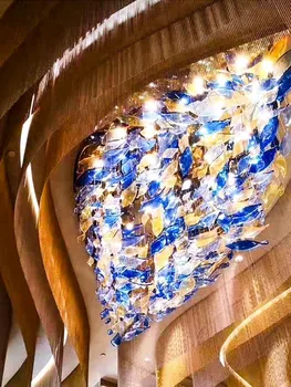 Современная люстра для домашней гостиной Отель Светодиодная минималистичная лестница Освещение Люстра Скандинавский синий акрил на заказ