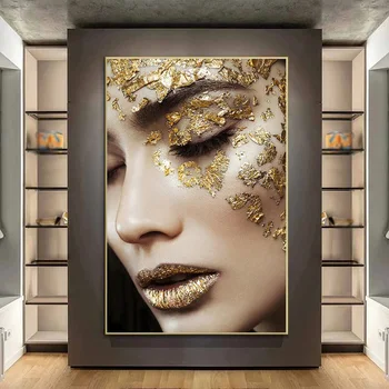 Современное искусство Холст Плакат Золотая женщина Печать маслом Cuadros Фигура Настенные картины для украшения гостиной Фреска Cuadros